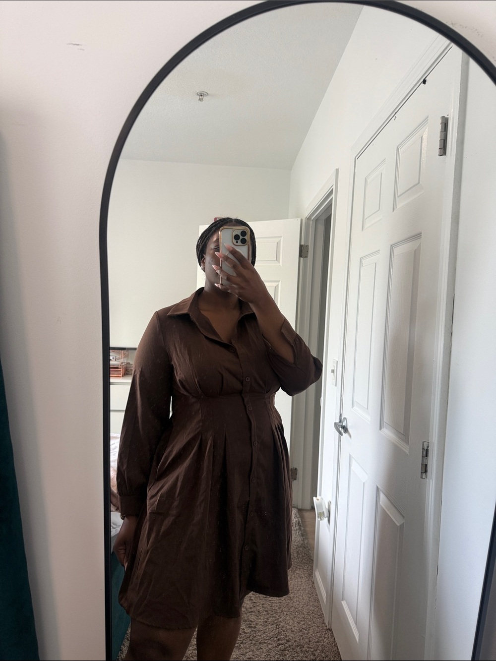 BloomChic Brown Long-Sleeve Button-Front Shirt Dress - Picture 4 of 5